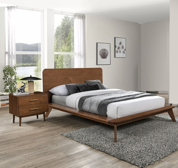 English Elm Platform Bed Walnut 3-Piece Bedroom Set - Full Size With Nightstands, Mid-Century Modern Style B2741S00469-GIGA