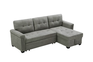 English Elm Jardin Reversible L-shaped Sectional Sleeper Sofa with Chaise Storage and Tufted Fabric Light Gray B2749S00176