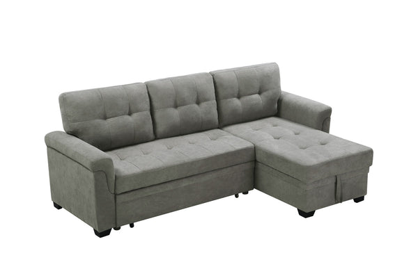 English Elm Jardin Reversible L-shaped Sectional Sleeper Sofa with Chaise Storage and Tufted Fabric Light Gray B2749S00176