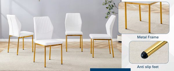 English Elm Luxury White Pu Dining Chair Set Of 4 - Modern High Resilience Seating With Gold Metal Legs & Style W1151P282689