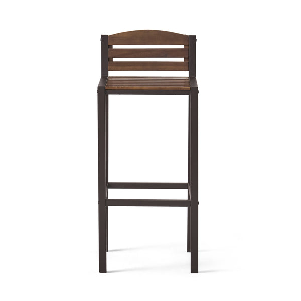 English Elm Christopher Knight Home® - Milos Acacia Wood Barstool Set of 2 — Modern Industrial Outdoor Seats, Powder-Coated Iron Frames Durable 57485.00DBRN