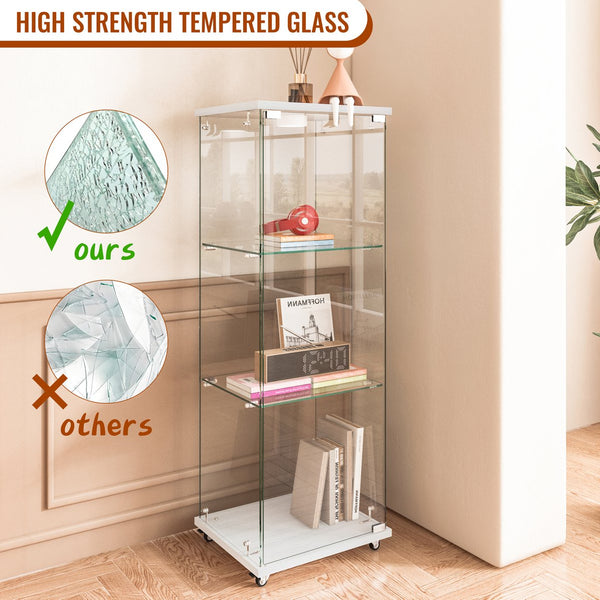 English Elm Modern Glass Display Cabinet With Custom Led Lighting - Elegant 1-Door, 3-Shelf Storage For Any Room W241P242919