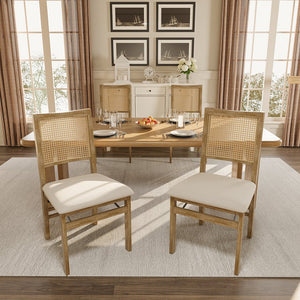 English Elm Scandinavian Solid Wood Dining Chairs with Woven Rattan Back Cushioned Seat Set of 2 W395P317025