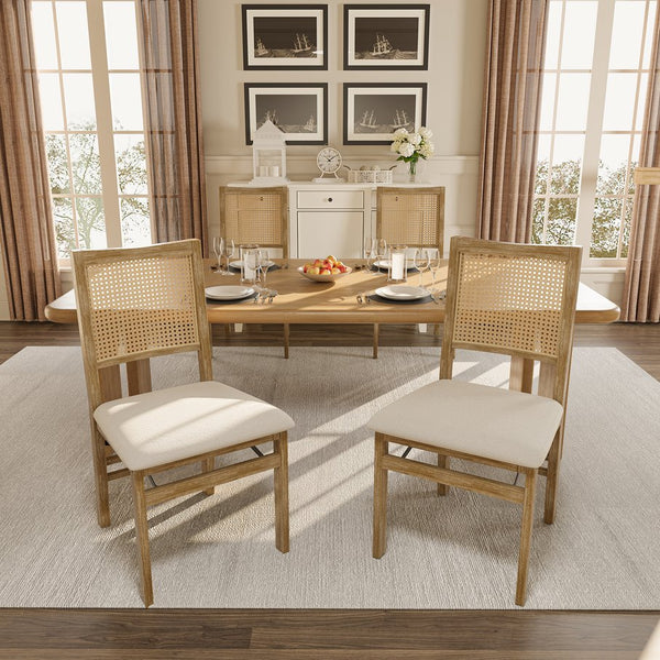 English Elm Scandinavian Solid Wood Dining Chairs with Woven Rattan Back Cushioned Seat Set of 2 W395P317025