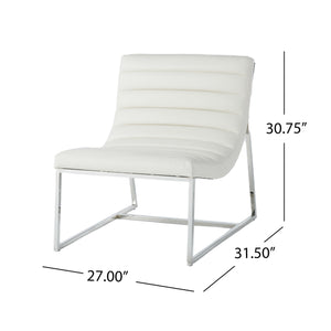 English Elm Christopher Knight Home® - WILMOUTH Parisian White Leather Sofa Chair with Chrome Steel Legs, Curved Back Accent Seating Elegance 53275.00