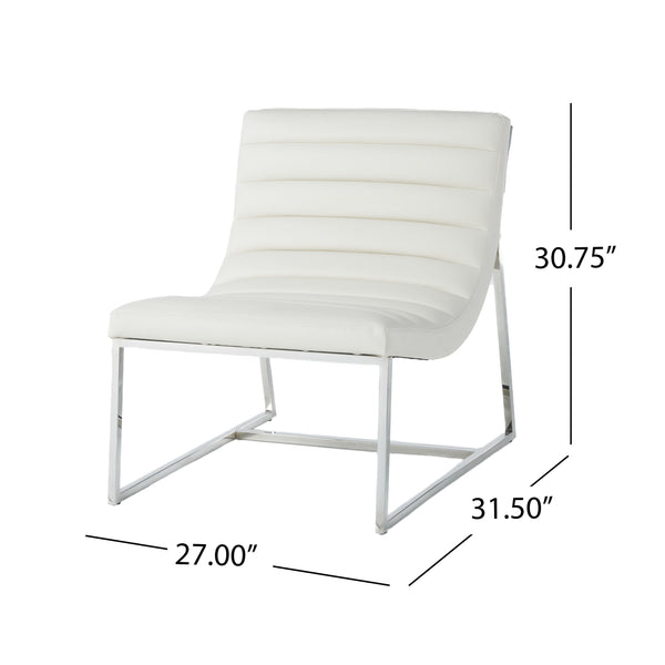 English Elm Christopher Knight Home® - WILMOUTH Parisian White Leather Sofa Chair with Chrome Steel Legs, Curved Back Accent Seating Elegance 53275.00