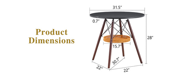 English Elm 31.5-inch Round Dining Table Solid Legs Woven Basket Storage Compact Modern Minimalist Walnut+Black W1151P431130