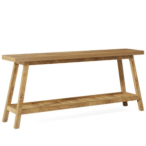 English Elm Hall Console Table Industrial Rustic Two Tier Wood Tone Metal Frame Entryway Sofa Light Brown T3971P451487