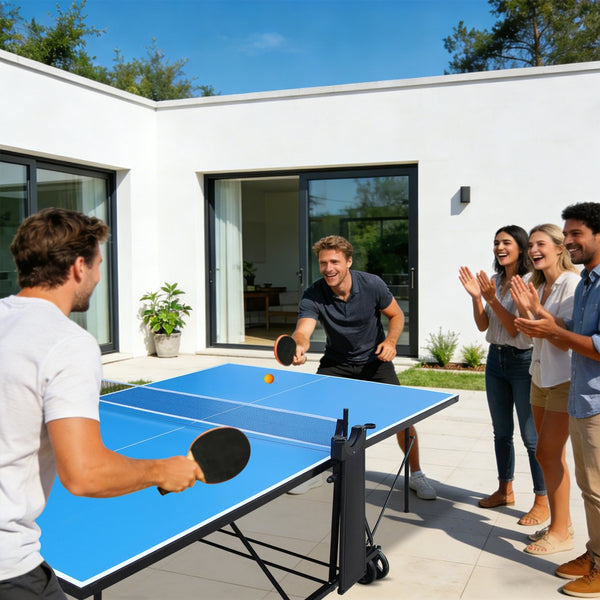 English Elm Offical Regulation Foldable Outdoor Ping Pong Table with Wheels Net Paddles Balls W1408P436372