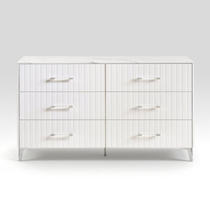 English Elm Glam White Six Drawer Dresser Faux Marble Top Chrome Legs Bedroom Storage B011P443206