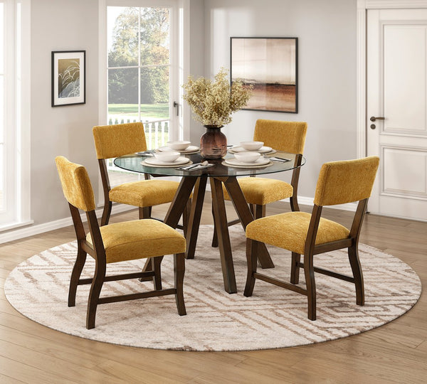 English Elm Contemporary High Back Chenille Dining Chairs Solid Wood Frame Upholstered Set Brown,Mustard B011P439064
