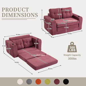 English Elm Convertible Floor Sofa Bed with Memory Foam and Ribbed Corduroy for Small Spaces Wine Red W395P438031