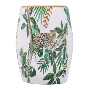 English Elm 13x13x18" Hand-painted Ceramic Stool Bohemian Jungle Motif Accent Seat or Side Table W2078P456916