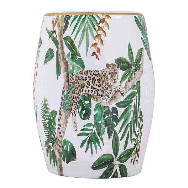 English Elm 13x13x18" Hand-painted Ceramic Stool Bohemian Jungle Motif Accent Seat or Side Table W2078P456916