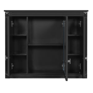 English Elm Bathroom Wall Cabinet with Mirror and 5 Shelves — Wall-Mounted Medicine Cabinet, Modern Storage Solution Black N710P252503B