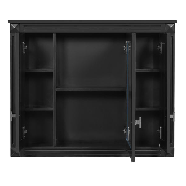 English Elm Bathroom Wall Cabinet with Mirror and 5 Shelves — Wall-Mounted Medicine Cabinet, Modern Storage Solution Black N710P252503B