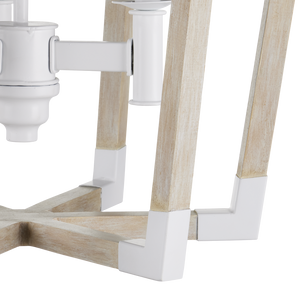 Bastian Sandstone Lantern - Elegant Arts & Crafts Inspired Chandelier in Sugar White and Wood Finish