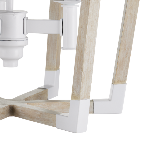 Bastian Sandstone Lantern - Elegant Arts & Crafts Inspired Chandelier in Sugar White and Wood Finish