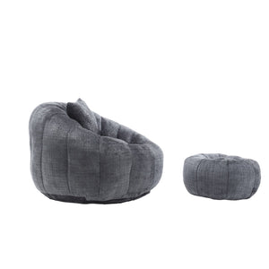 English Elm UNITED Cloud-Luxe Chenille Memory Foam Bean Bag Chair with Ottoman and Pillow for Ultimate Comfort Gray W1568P361697
