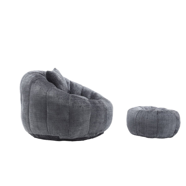 English Elm UNITED Cloud-Luxe Chenille Memory Foam Bean Bag Chair with Ottoman and Pillow for Ultimate Comfort Gray W1568P361697