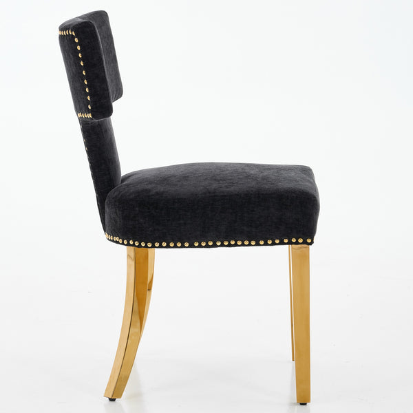 English Elm Mid Century Modern Dining Chairs with Copper Nail Trim, Plush High-Density Foam Seats, Brushed Steel Legs Black W1143P314903