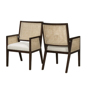 English Elm Natural Rattan Woven Armchair Set Rubberwood Farmhouse Coastal Dining Seating Pair Beige,Dark Brown,Natural N776P385750D