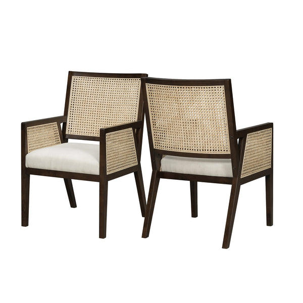 English Elm Natural Rattan Woven Armchair Set Rubberwood Farmhouse Coastal Dining Seating Pair Beige,Dark Brown,Natural N776P385750D