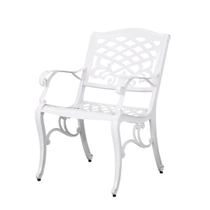 English Elm Phoenix Cast Aluminum Outdoor Dining Arm Chairs Ornate Lattice Scroll Garden Set White 54589.00WHI