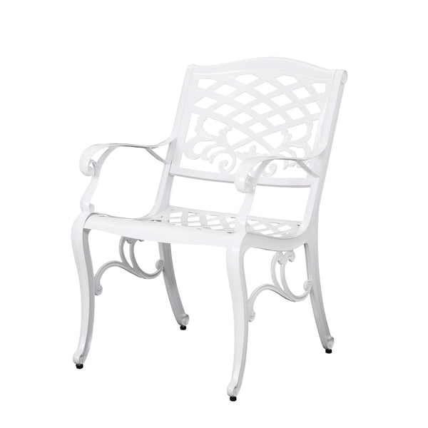 English Elm Phoenix Cast Aluminum Outdoor Dining Arm Chairs Ornate Lattice Scroll Garden Set White 54589.00WHI