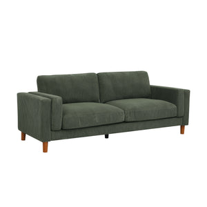 English Elm Corduroy Ribbed Upholstered Sofa with Square Arms Wooden Legs for Living Room Dark Green B2748P412602