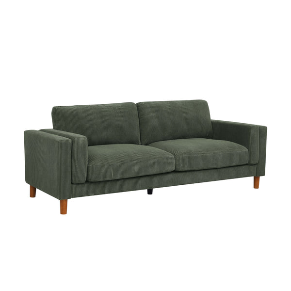 English Elm Corduroy Ribbed Upholstered Sofa with Square Arms Wooden Legs for Living Room Dark Green B2748P412602