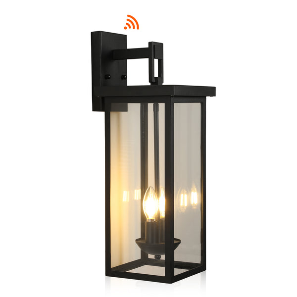 English Elm 1-Pack 22.0" Outdoor Wall Lantern with Dusk-to-Dawn Sensor, Matte Black Aluminum, Clear Glass, Weatherproof Lighting W2312P374778
