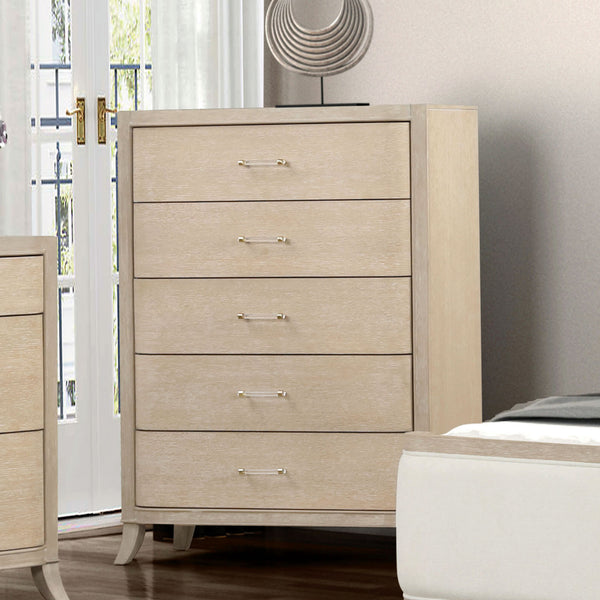 English Elm Transitional Oak Veneer Chest Dovetail Drawers Acrylic Hardware Felt Lined Bedroom B2741P370417