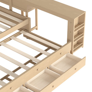 English Elm Twin Daybed Pine Frame with Trundle Desk Hutch Shelves and Storage for Kids Rooms Gold W1580S00463
