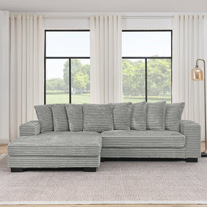 English Elm Corduroy Stylish Modular Sleeper Sectional Sofa – Gray Tufted Design With Versatile Footrests & Easy Assembly W487S00341