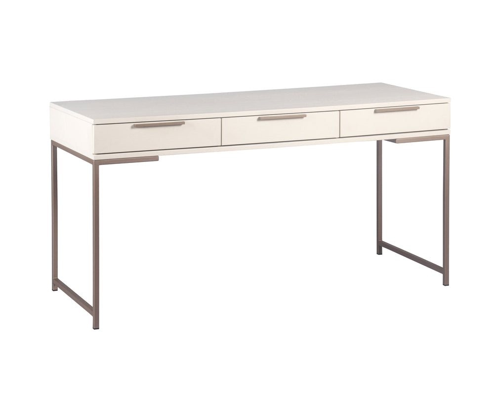 Sunpan Rebel Desk - Modern Solid Oak Wood Desk with Soft Closing Drawers and Black Iron Hardware Design Champagne Gold / Cream