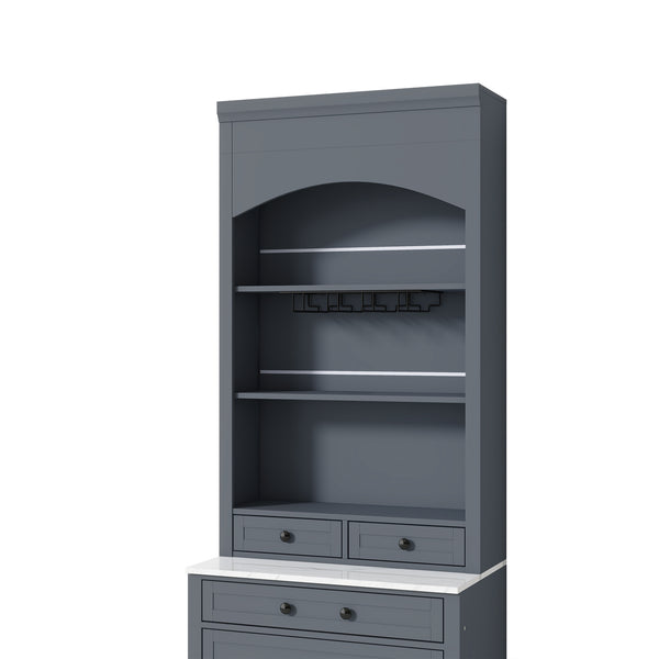 English Elm Modern Tall Kitchen Pantry Set of Two with Faux Marble Top and Glass Holders Gray SP000175AAE