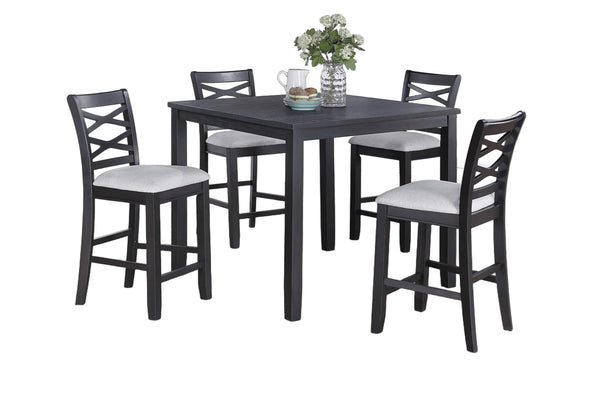 English Elm Dining 5pc Counter Height Charcoal Dining Set with Upholstered Cushions, Rubberwood X-Back Chairs B011P373691