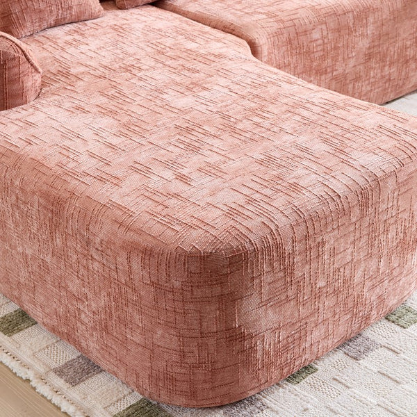 English Elm Pink chenille L-shaped sofa with high-elastic sponge, curved armrests, 4 throw pillows, 900lb capacity W3612S00018