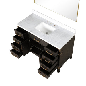 English Elm Brown Oak 48 in Single Bath Vanity with Carrara Marble Top, Soft-Close Drawers, Mirror Included B2731S01465