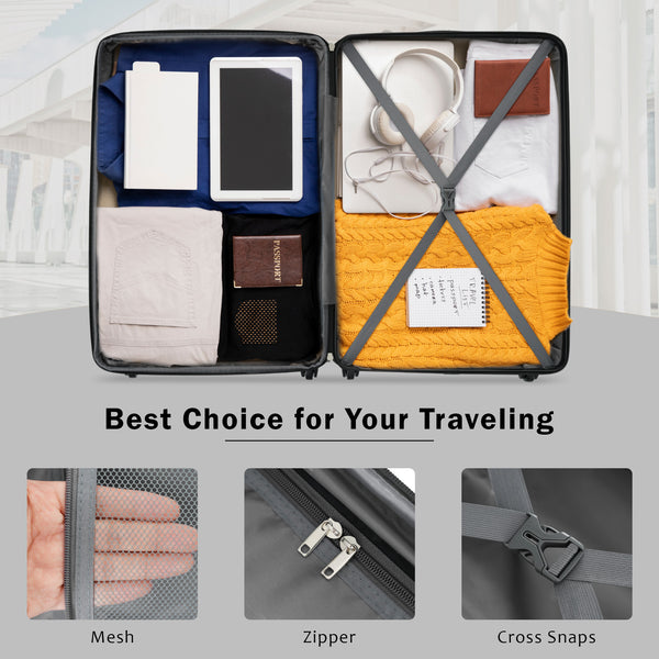 English Elm 2 Piece Abs Hard Shell Spinner Luggage Set with Tsa Lock Expandable Travel Suitcases Dark Gray N732P198744B