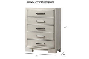 English Elm Modern Farmhouse Four Drawer Chest Antique White Squared Legs Silver Hardware Bedroom B011P448742