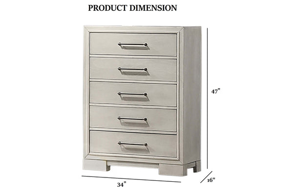 English Elm Modern Farmhouse Four Drawer Chest Antique White Squared Legs Silver Hardware Bedroom B011P448742