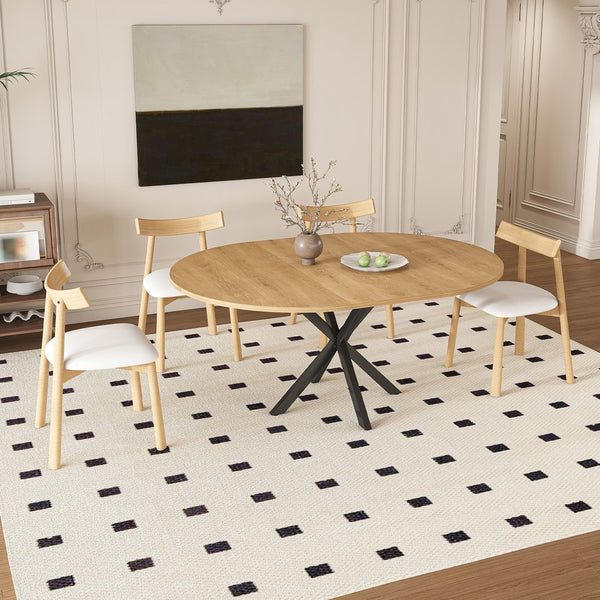 English Elm 59-inch Expandable Glass Top Dining Set Seats 8 with Upholstered Chairs X-base W2700S00124