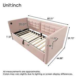 English Elm Upholstered Twin Daybed with Hydraulic Storage, Velvet Tufted Sofa Back, USB & Type-C Charging Port Pink N736P303402P