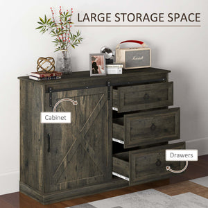 English Elm Homcom Farmhouse Sideboard Buffet Cabinet With Sliding Barn Door & 3 Drawers For Stylish Storage W2225P217414