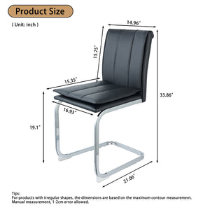 English Elm Modern Pu Leather Cantilever Dining Chairs Set of 4 with Steel Arc Frame for Kitchen Black And Silver W5123P454214
