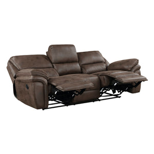 English Elm Plush Microfiber 3 Piece Reclining Sofa Set with Console Storage for Family Rooms Brown B011S01290