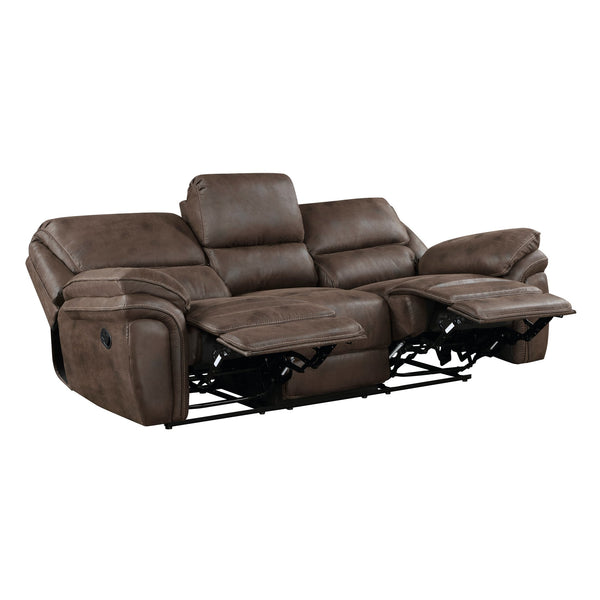 English Elm Plush Microfiber 3 Piece Reclining Sofa Set with Console Storage for Family Rooms Brown B011S01290