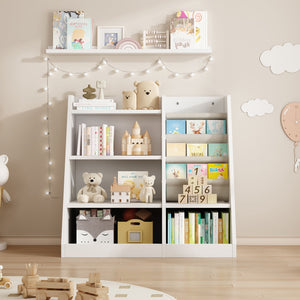 English Elm White Wooden Toy Storage Organizer Cabinet with 4-Tier Sling Bookcase for Kids Montessori Rooms W2876P233536